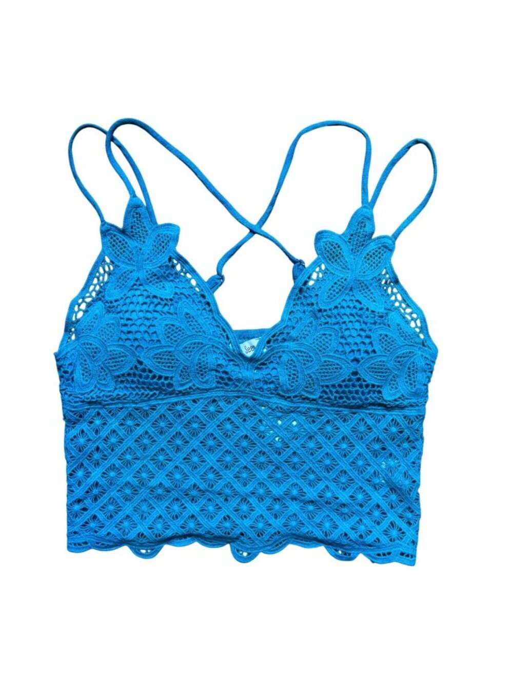 Sewn + Seen Women's Blue Crochet Lace Bralette Top Adjustable Straps S